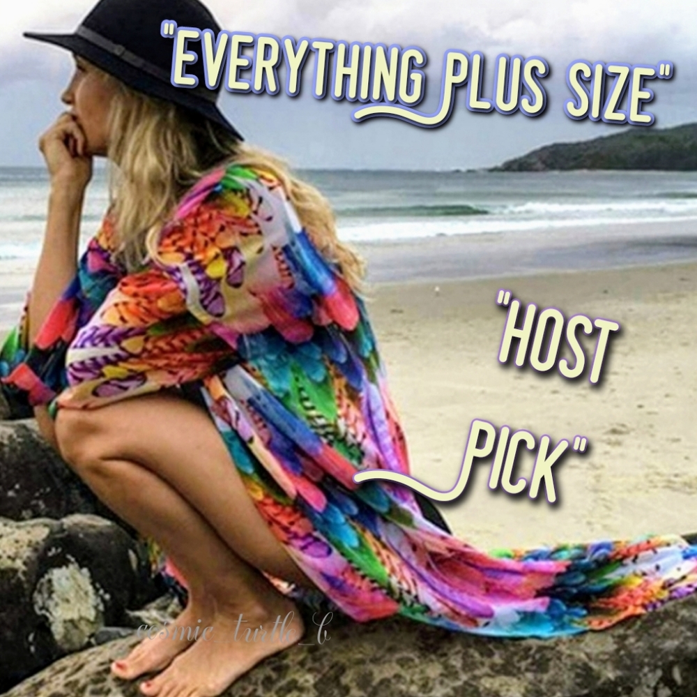 New Rainbow Feather Swim Cover Up Kimono Duster - Picture 3 of 10